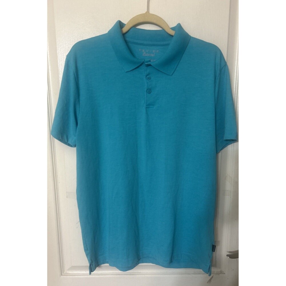 Lucky Brand Venice Burnout Polo Shirt Mens M Teal Cotton Blend Short Sleeves